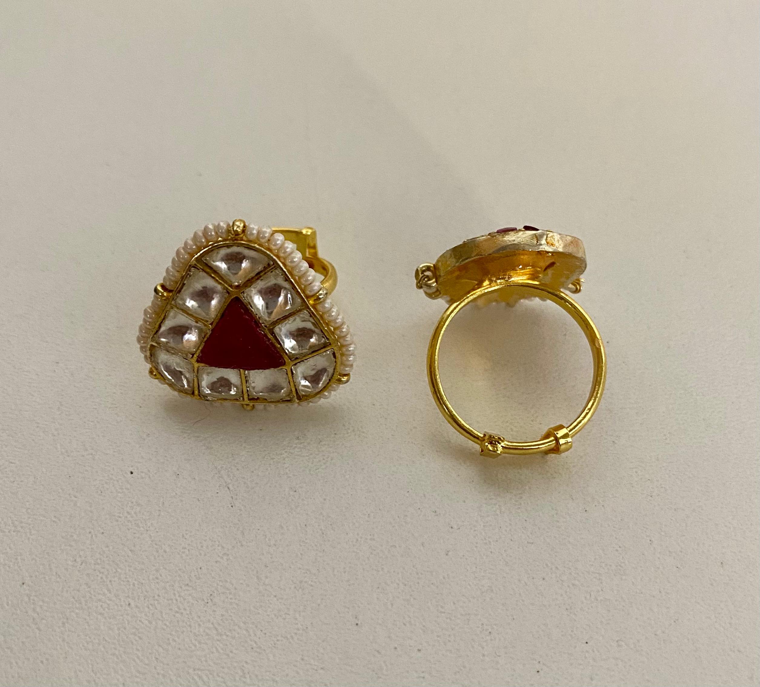 9rock Triad Ruby Kundan Rings - kundan Jewellery