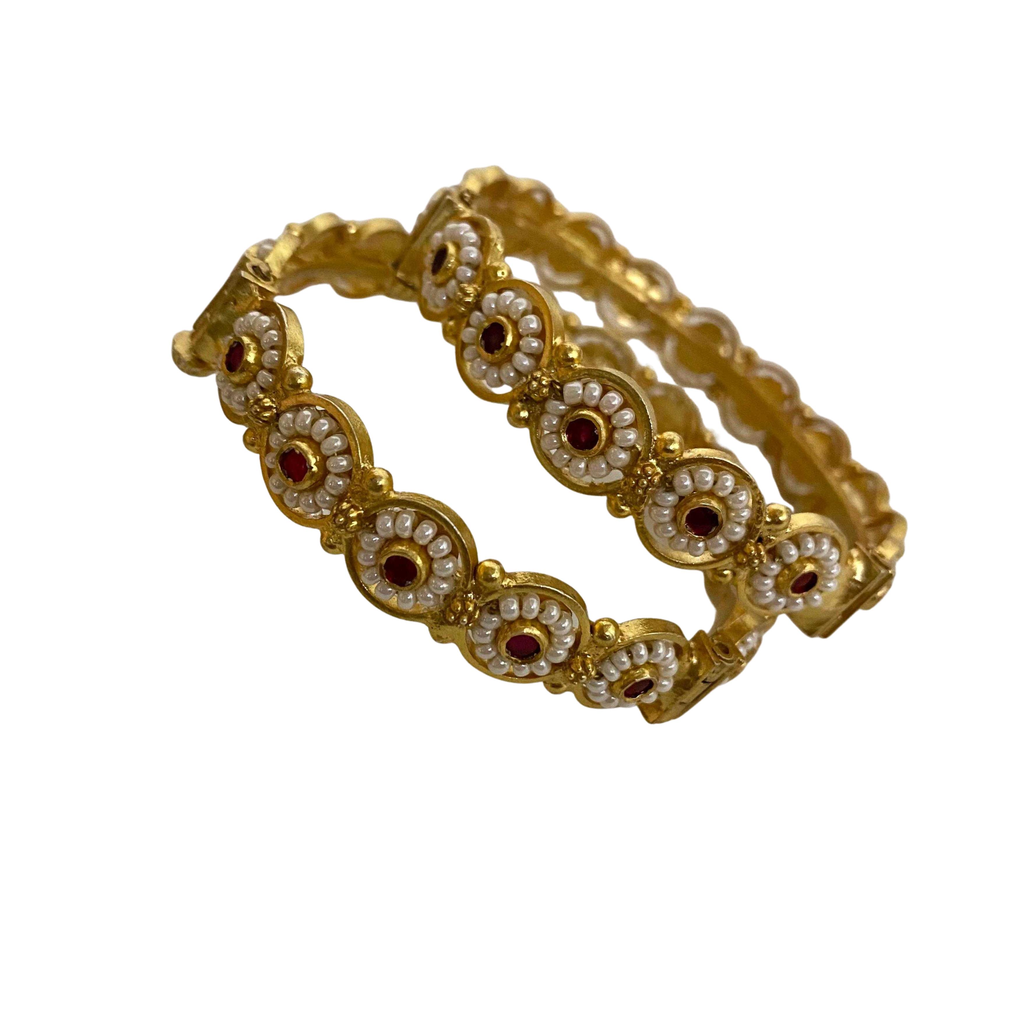 9rock The Ruby Pearl Lotus Bangles - pure silver Jewellery