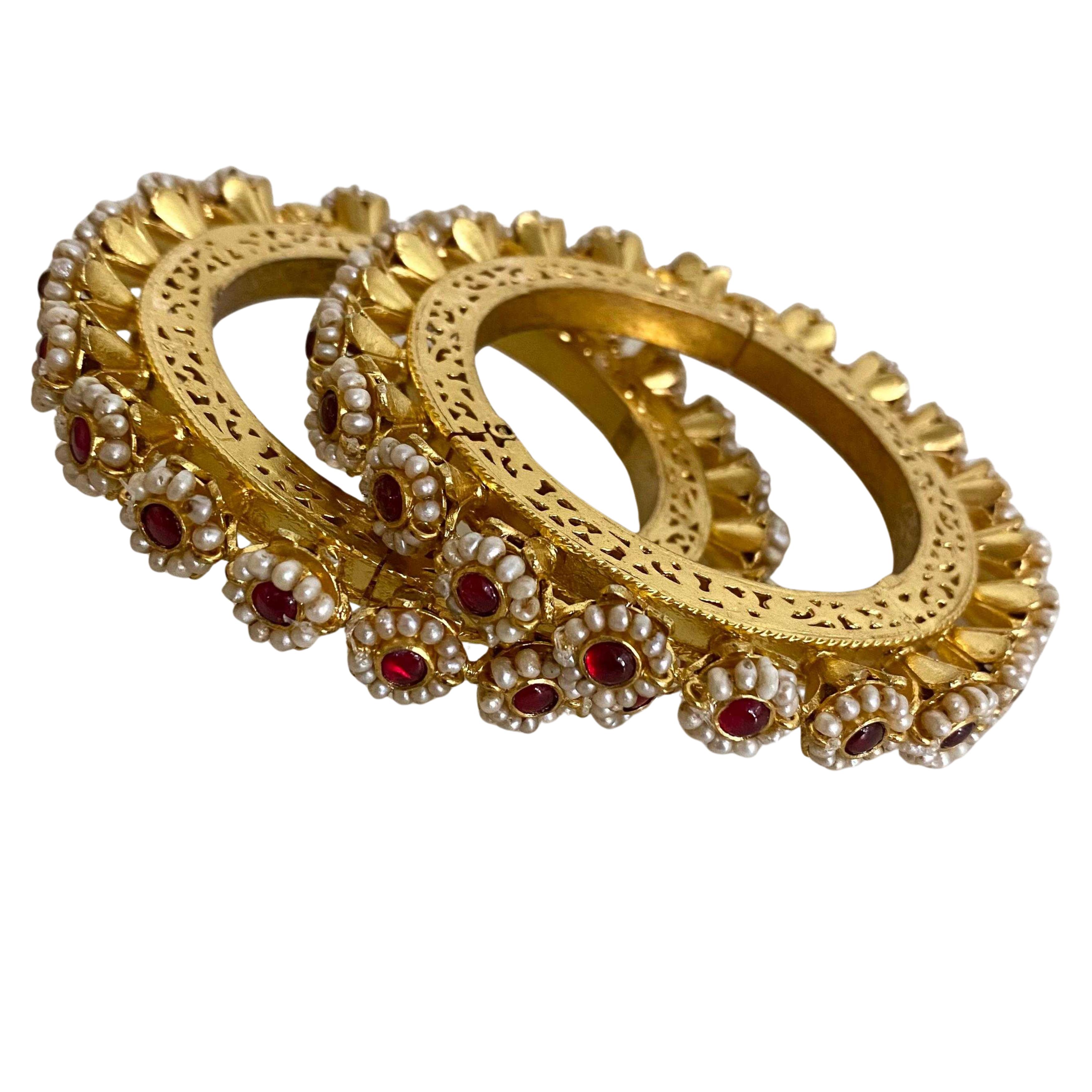 9rock The Ruby Pearl Bloom Pure Silver Bangles - pure silver Jewellery