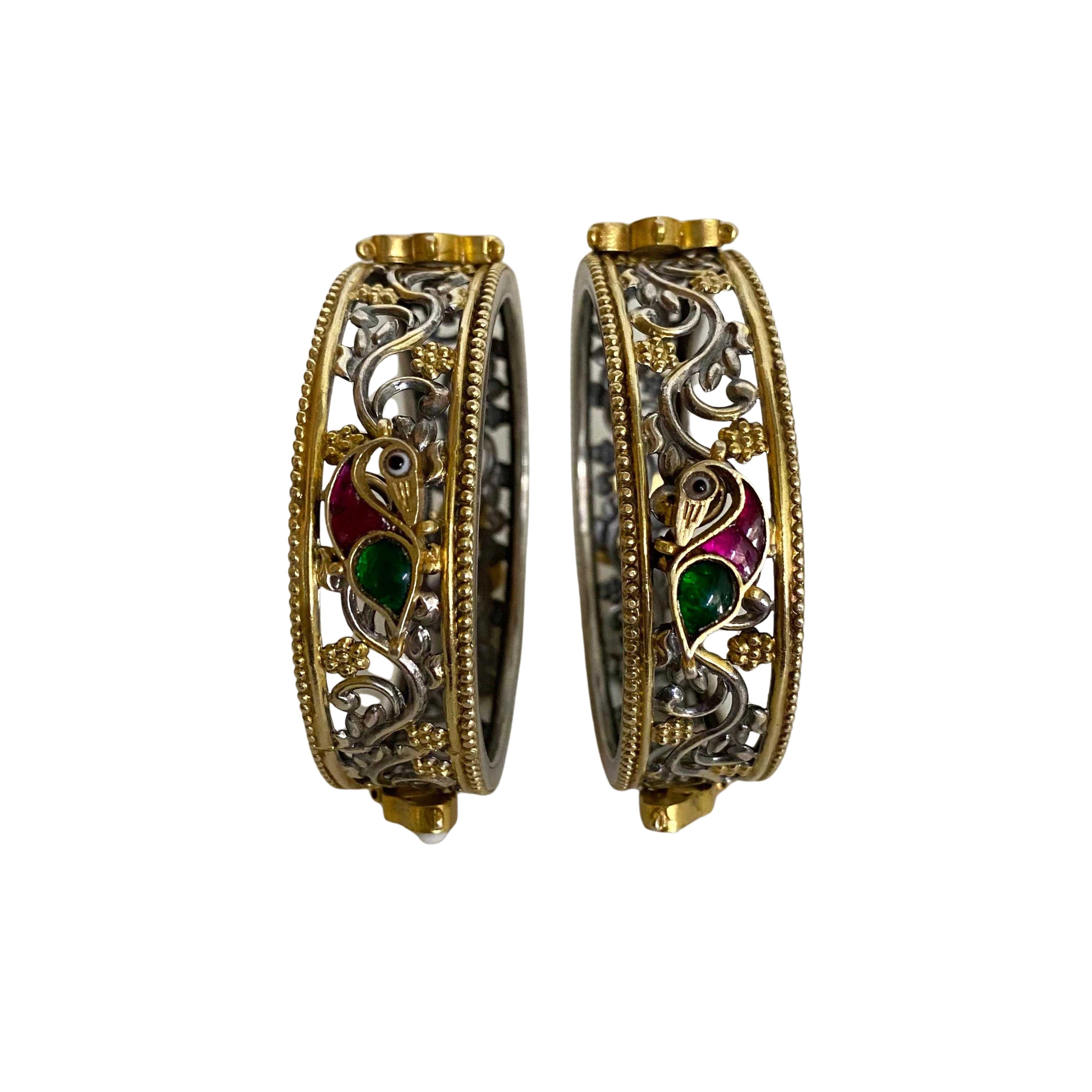 9rock The Peacock Emerald Bangles - pure silver Jewellery