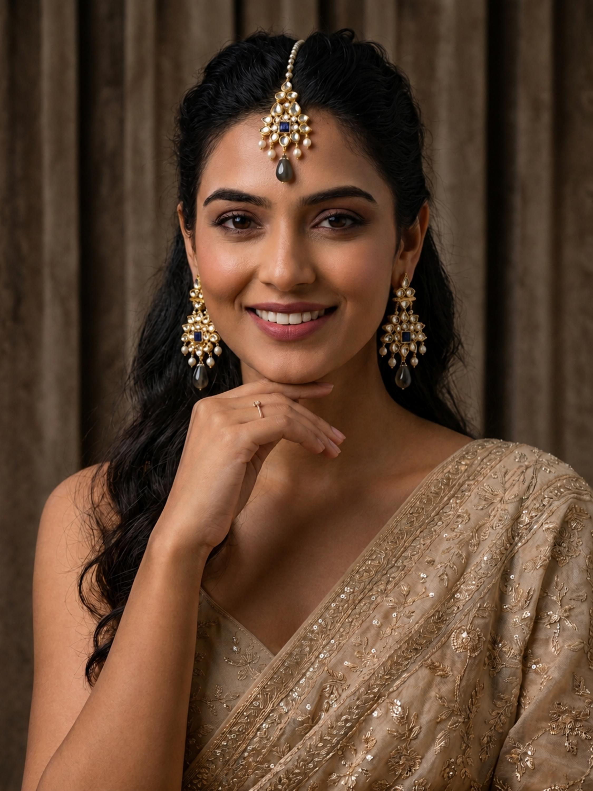 9rock The Lumina Kundan Tika Earring Set - kundan Jewellery