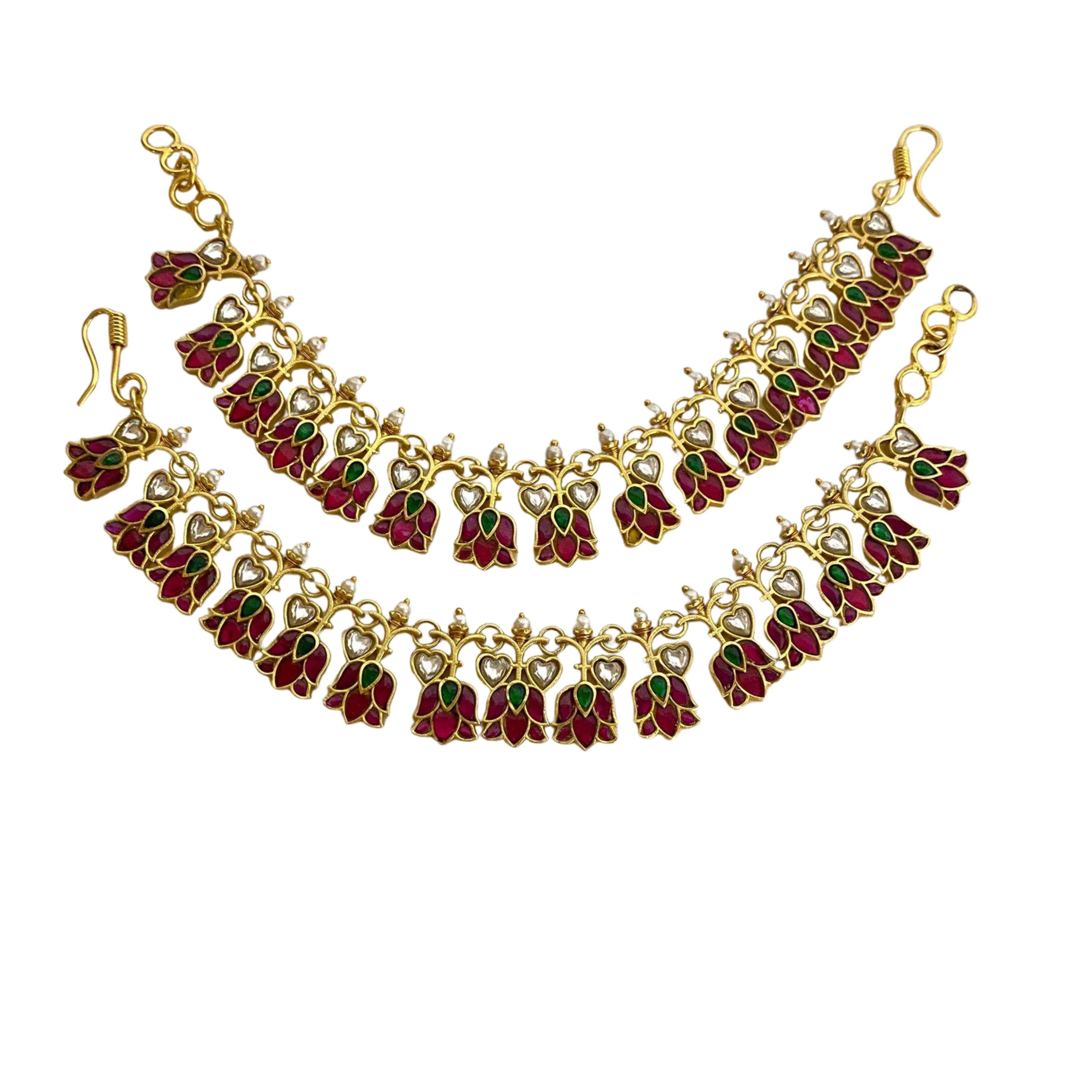 9rock The Ruby Bloom Kundan Anklet Set - kundan Jewellery