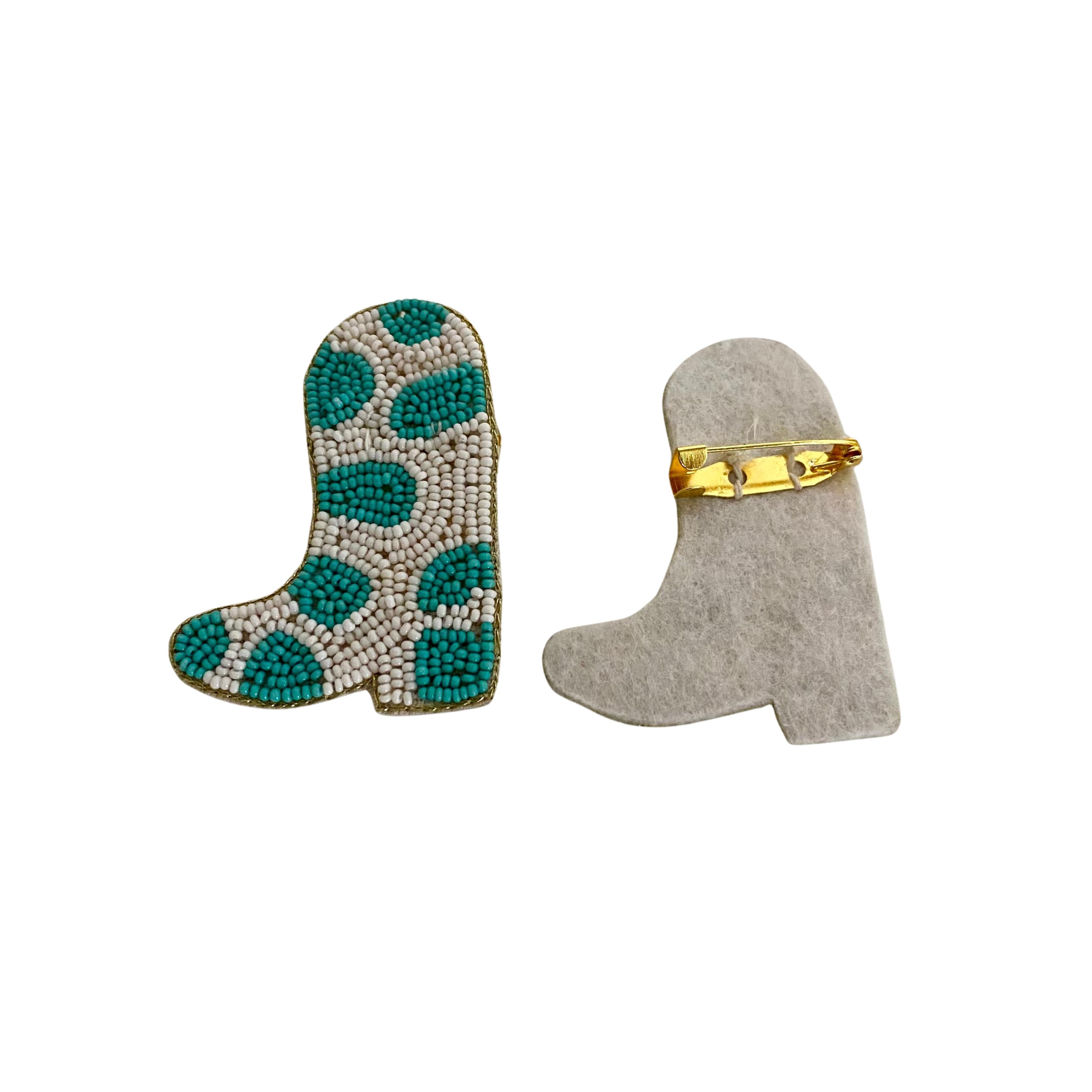 9rock Teal Bloom Cowboy Boot Brooch - fashion Jewellery
