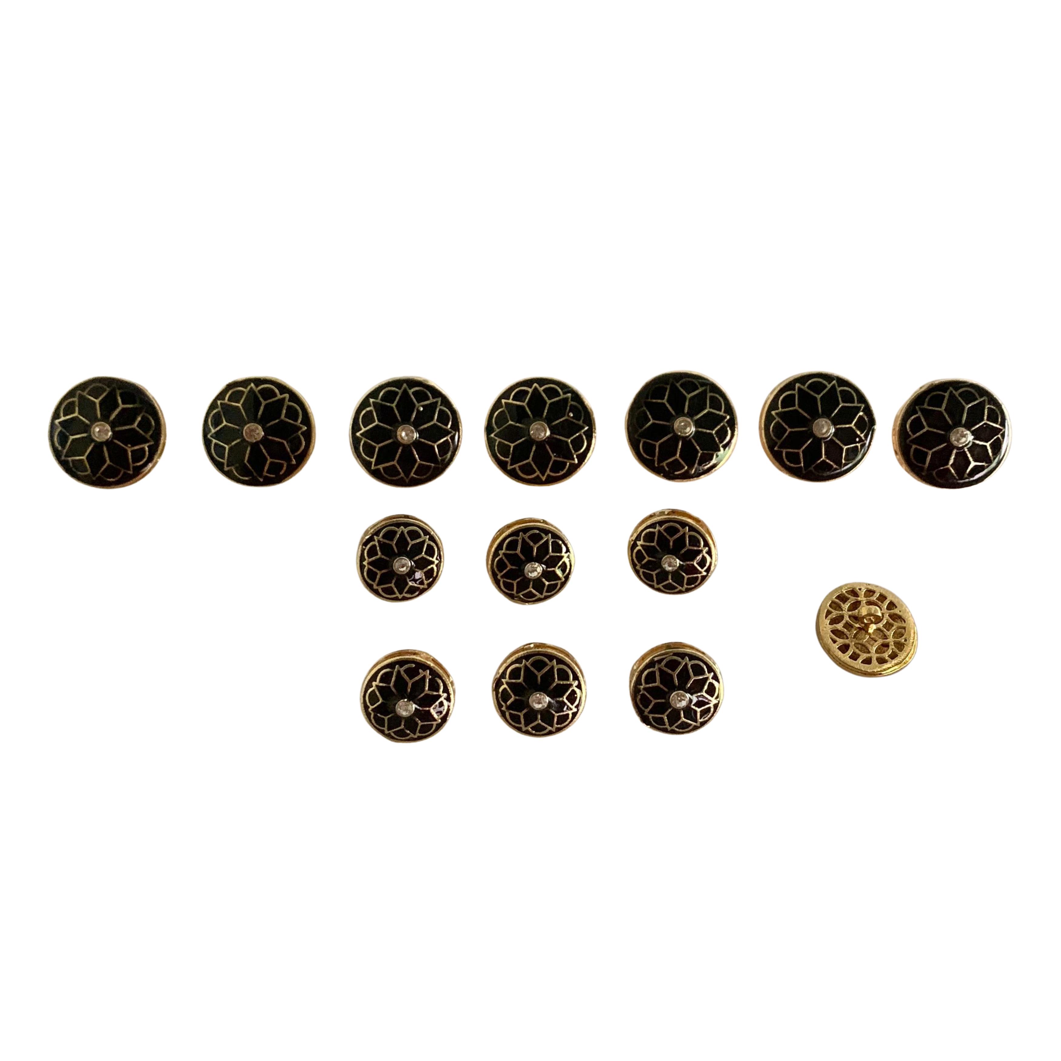 9rock Black Floral Motif Buttons Set - alloy Jewellery