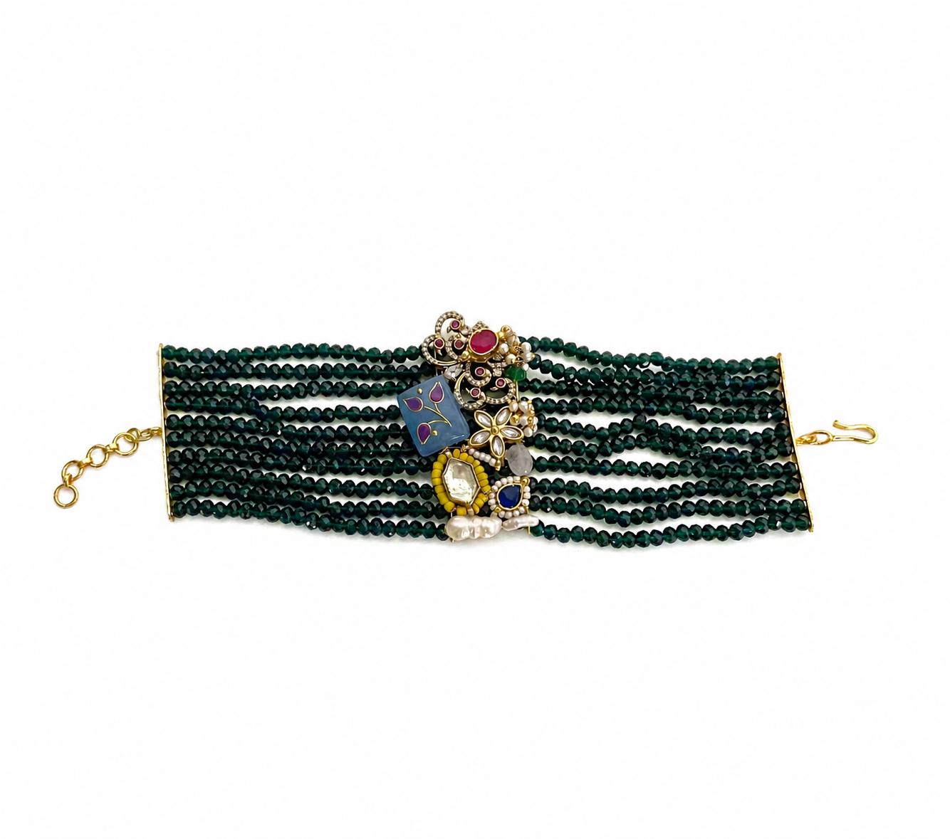 9rock The Emerald Kundan Beaded Bracelet - kundan Jewellery