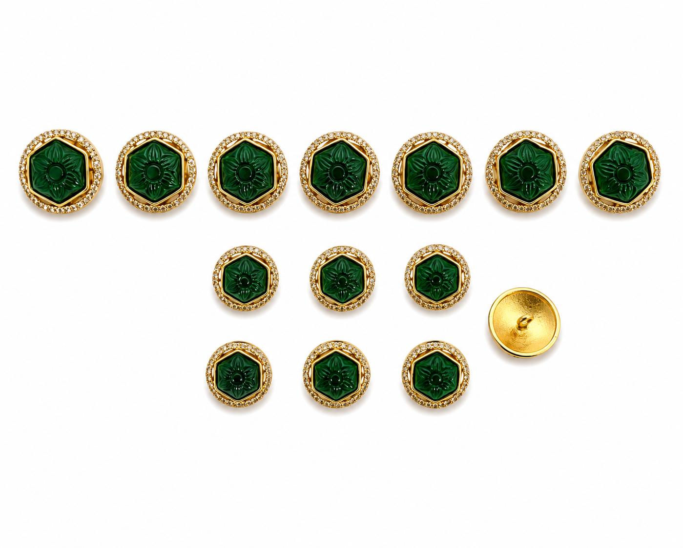 9rock Emerald Hexagonal Buttons - alloy Jewellery