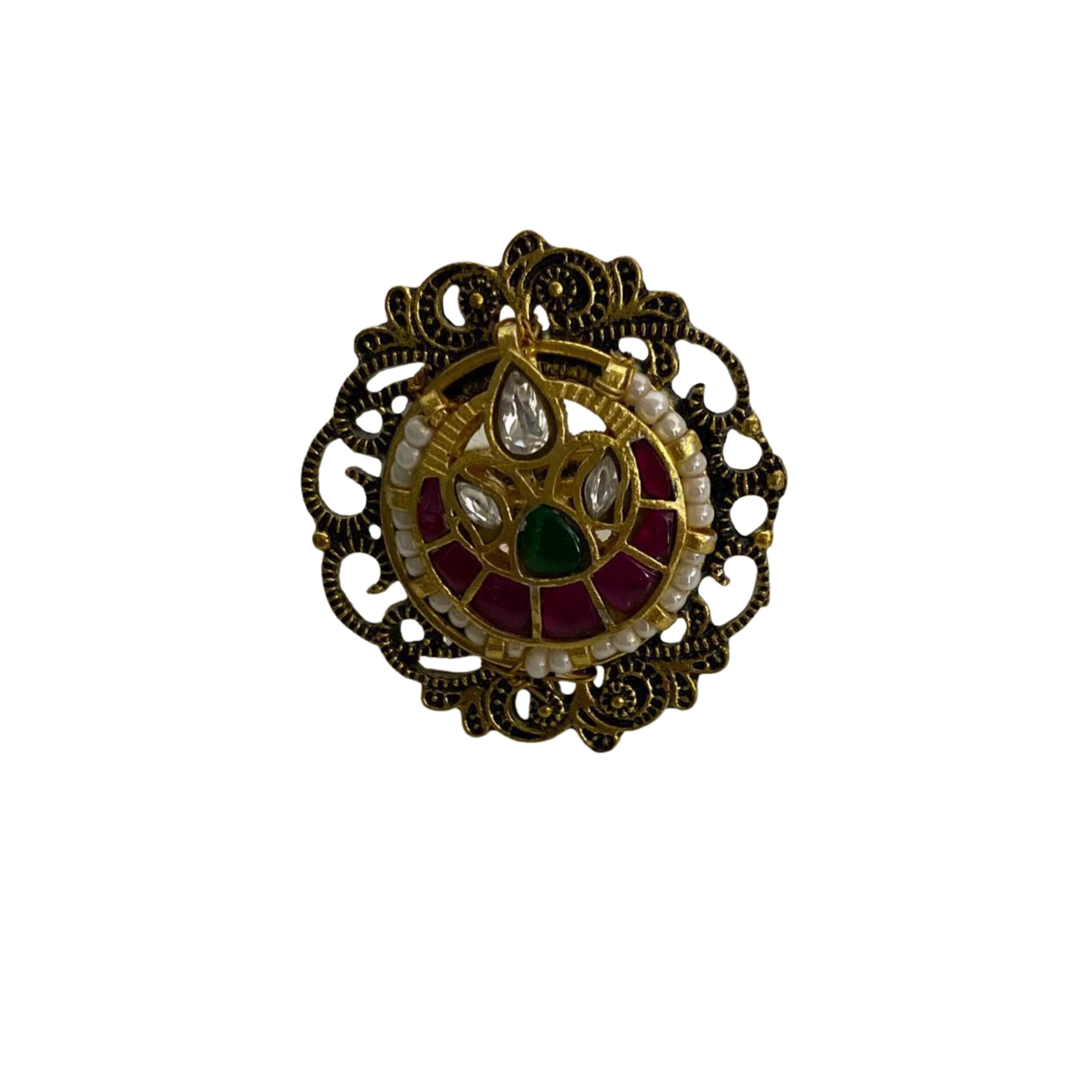 9rock The Ruby Emerald Kundan Ring - kundan Jewellery
