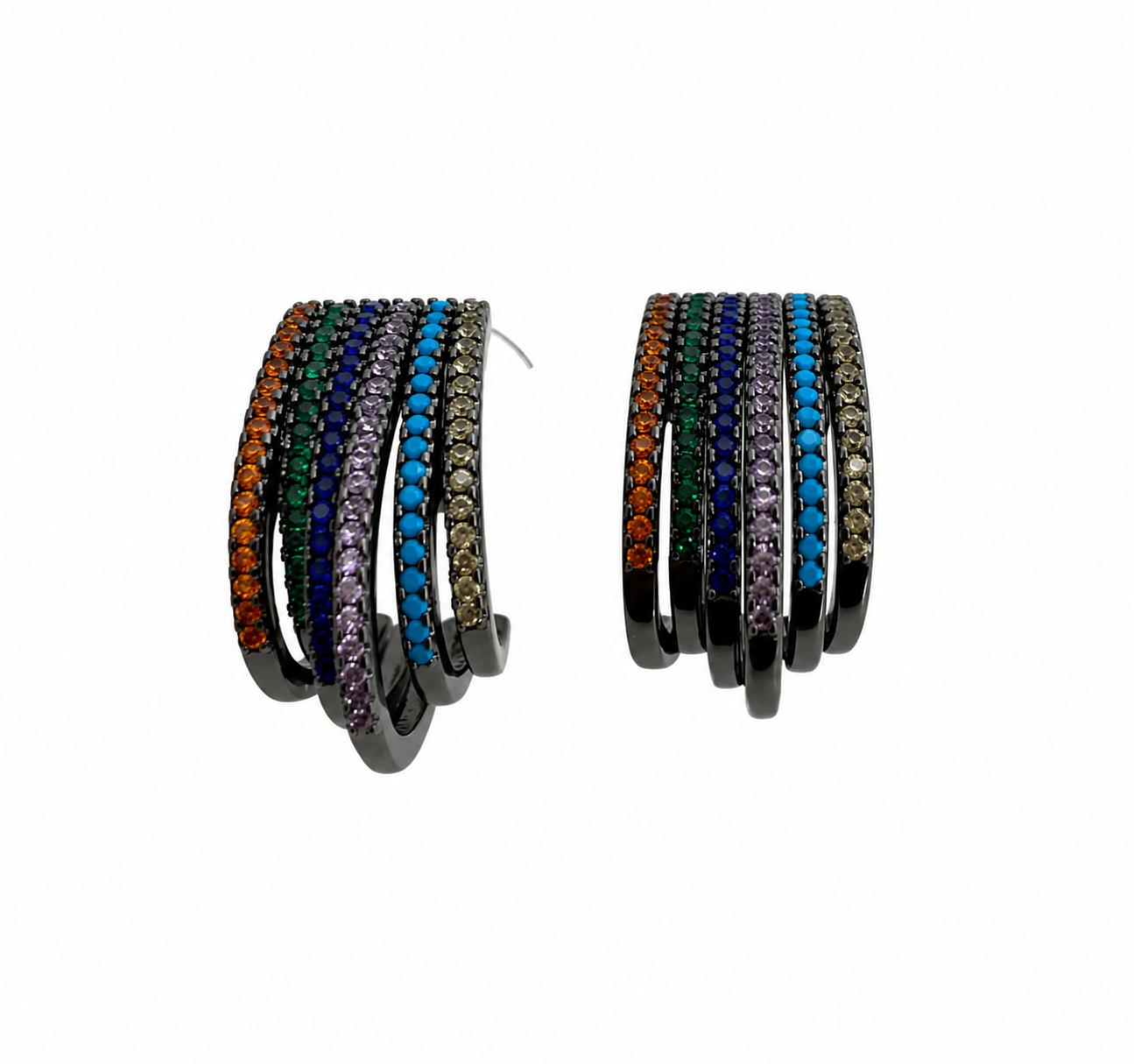 Rainbow Gemstone Hoop Earrings
