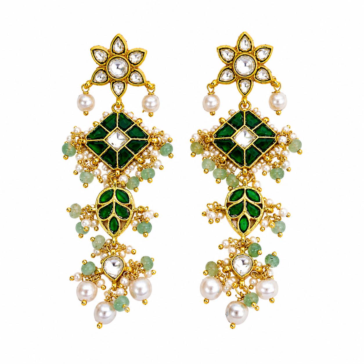 9rock Emerald Kundan Bloom Earrings - kundan Jewellery