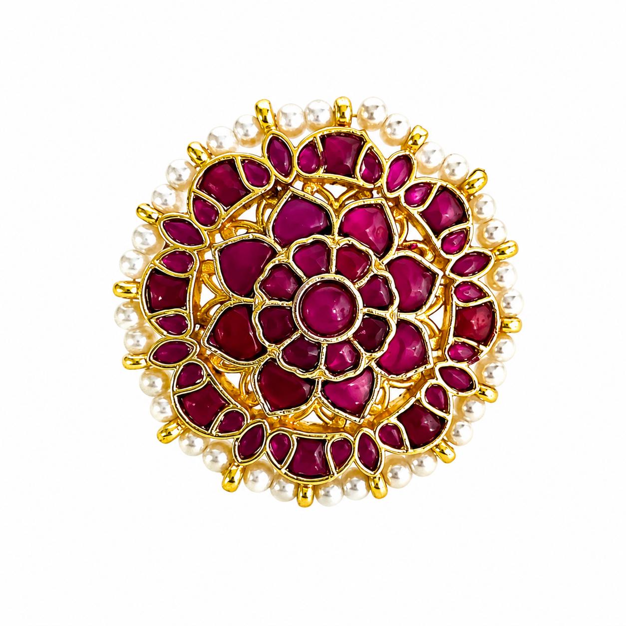 9rock The Ruby Blossom Kundan Ring - kundan Jewellery