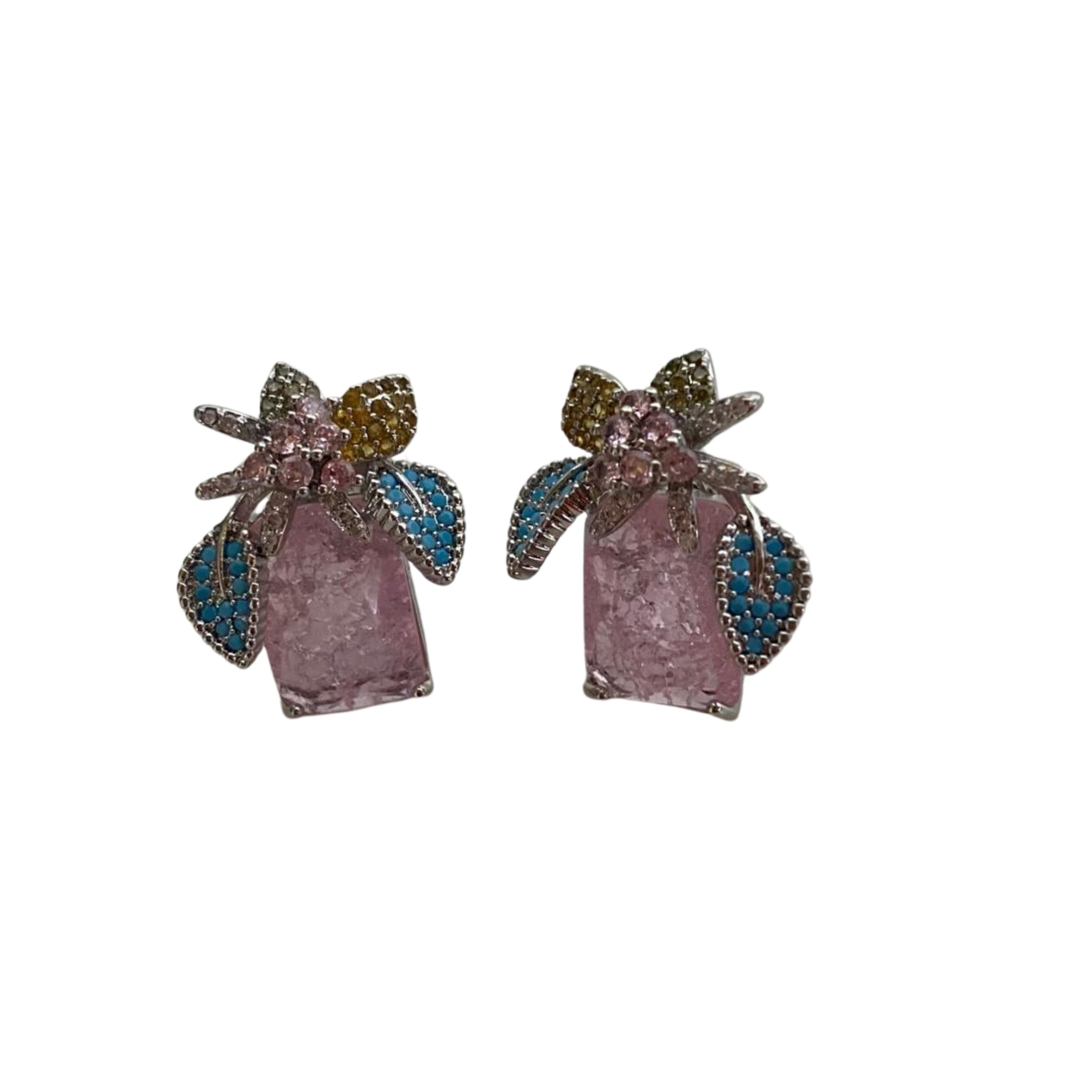 Pink Crystal Blossom Diamond Earrings