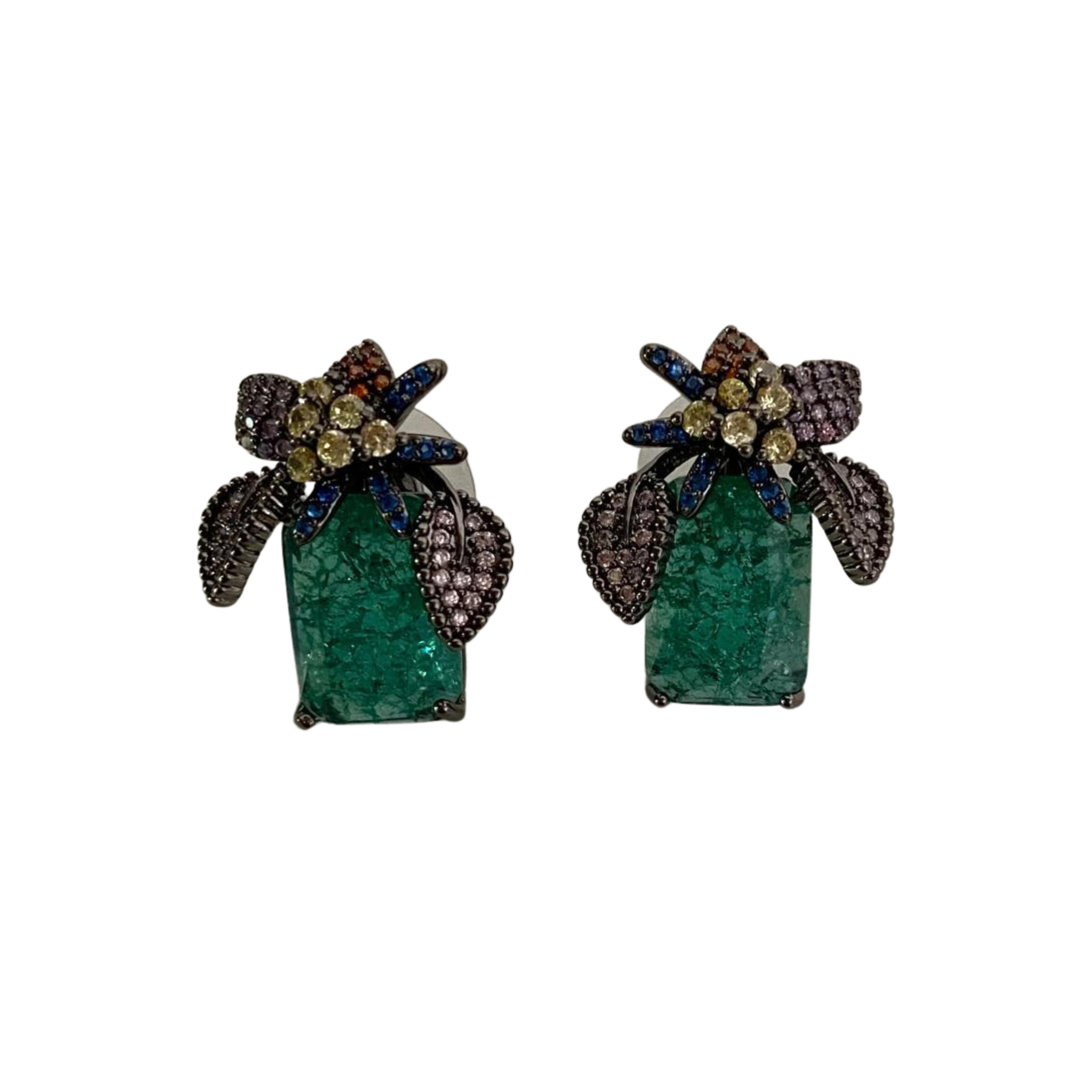 9rock Emerald Bloom Diamond Earrings - Diamond Jewellery