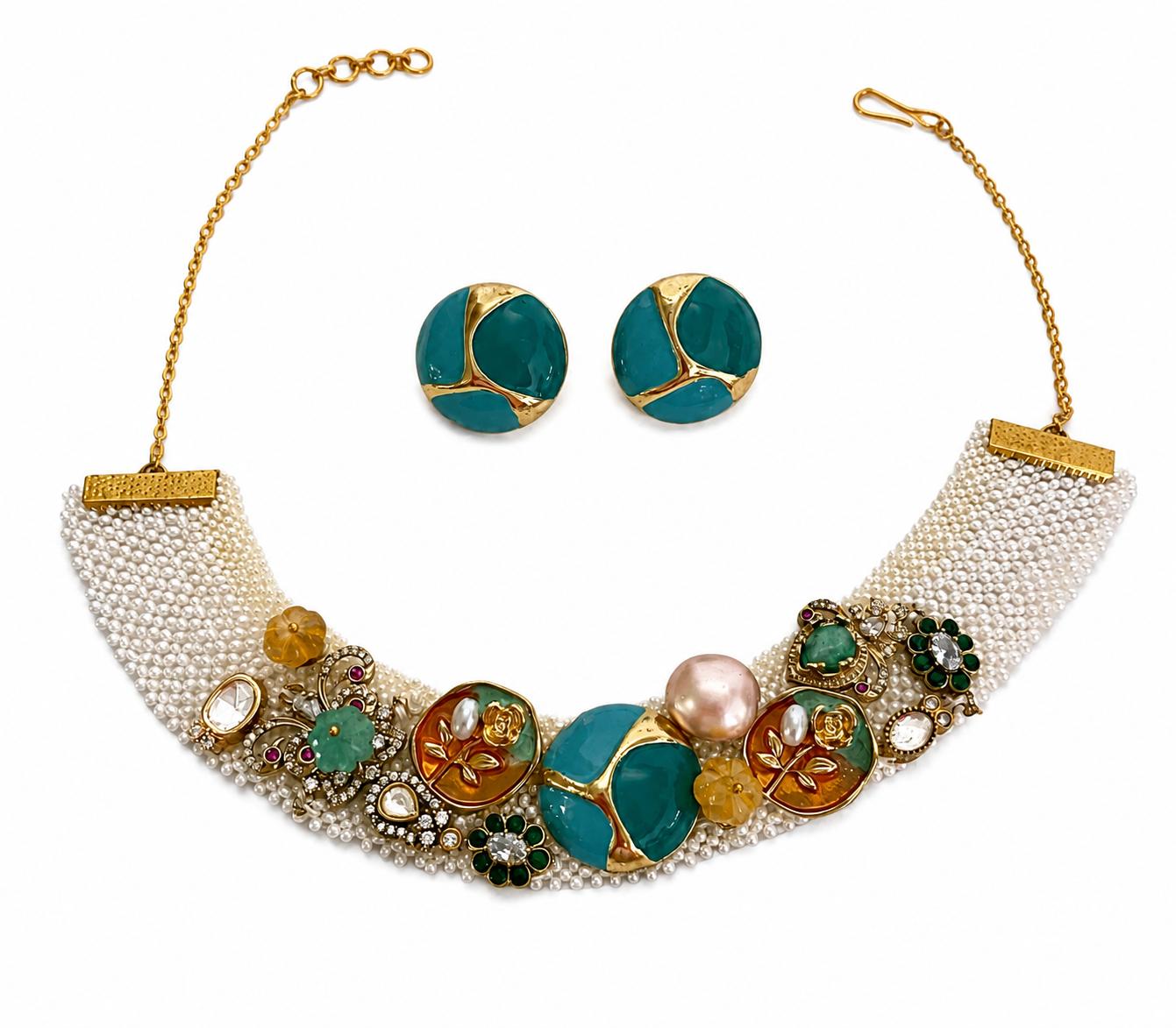 The Teal Bloom Fusion Necklace & Earring Set