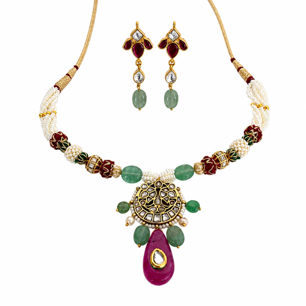 9rock The Royal Kundan Emerald Necklace & Earring Sets - kundan Jewellery
