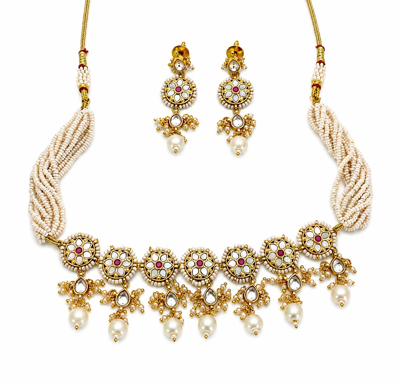 9rock The Radiant Pearl Kundan Necklace & Earring Set - kundan Jewellery