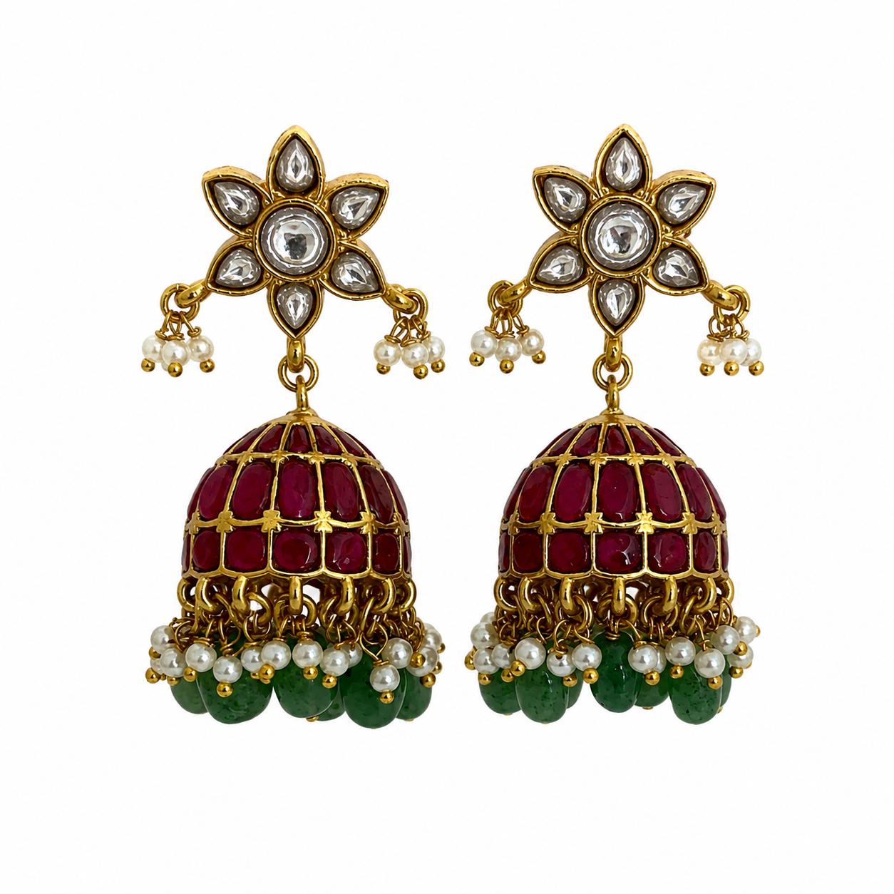 9rock The Ruby Bloom Kundan Earrings - kundan Jewellery