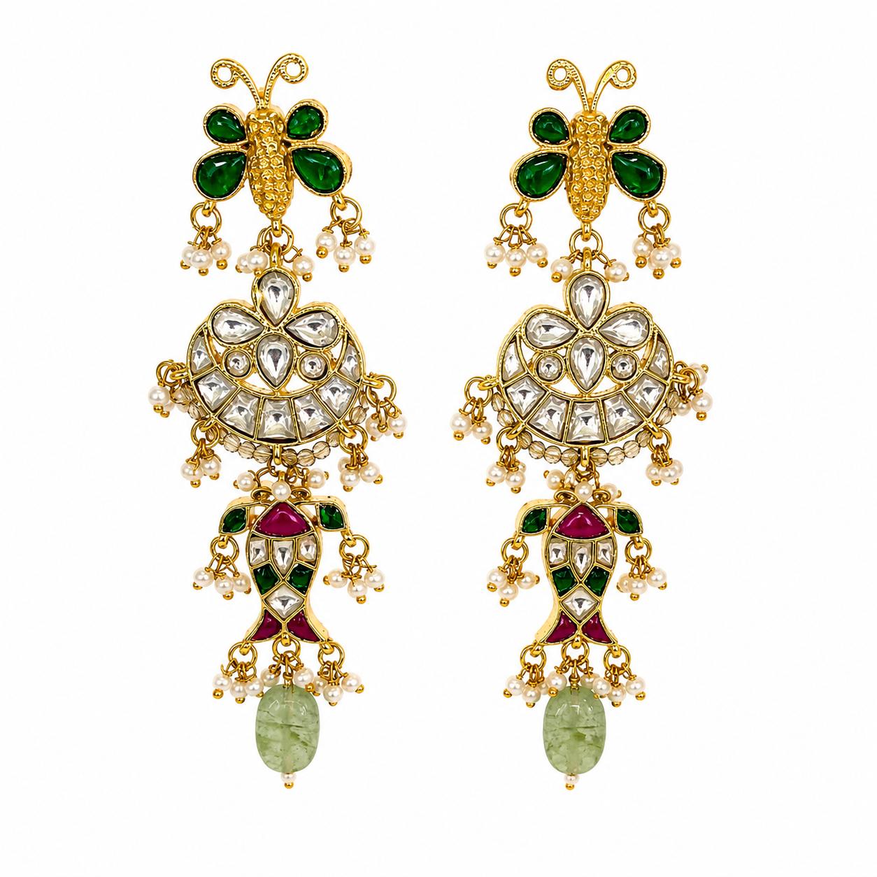 9rock Butterfly Emerald Kundan Earrings - kundan Jewellery