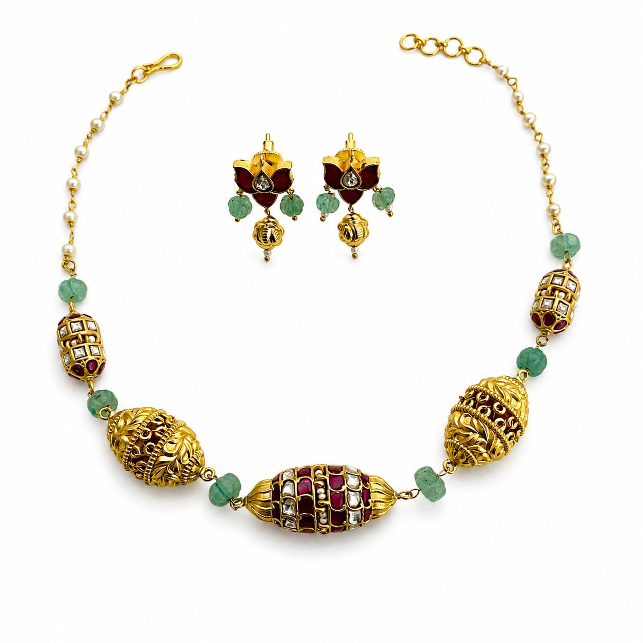 9rock Regal Bloom Kundan Necklace & Earring Set - kundan Jewellery