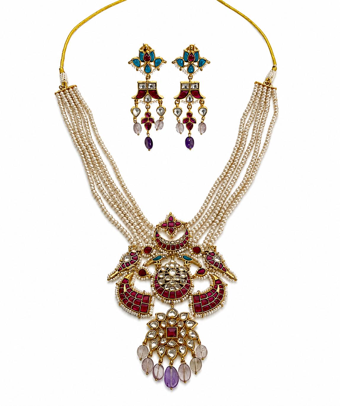 9rock The Regal Bird Kundan Necklace & Earring Set - kundan Jewellery
