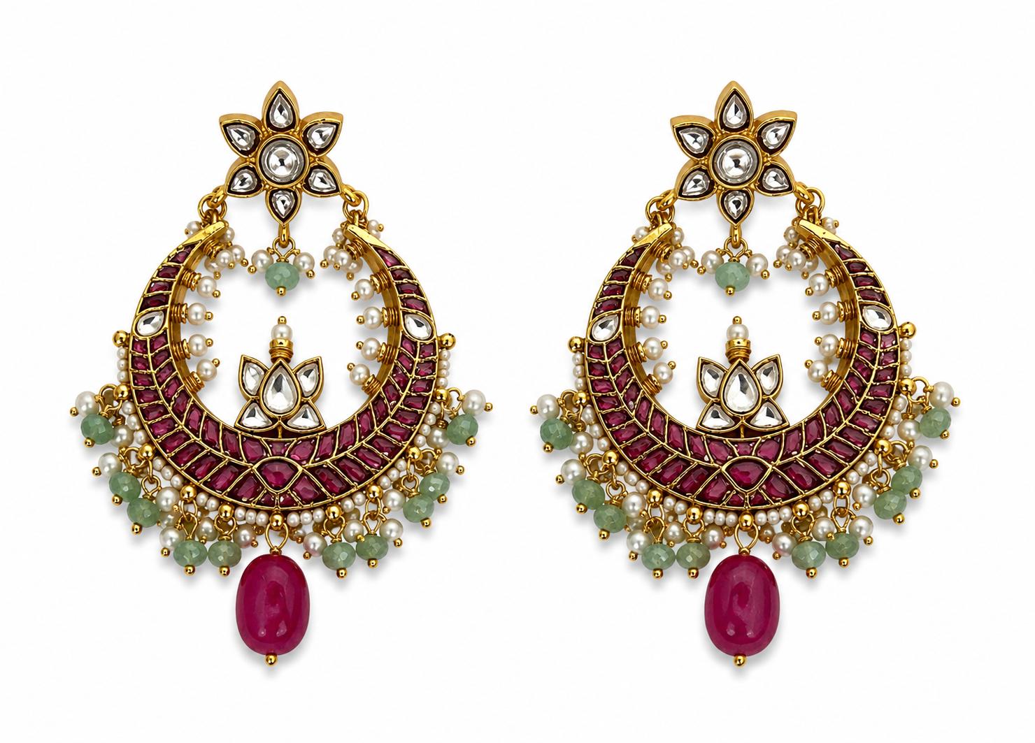 9rock The Ruby Bloom Kundan Earrings - kundan Jewellery