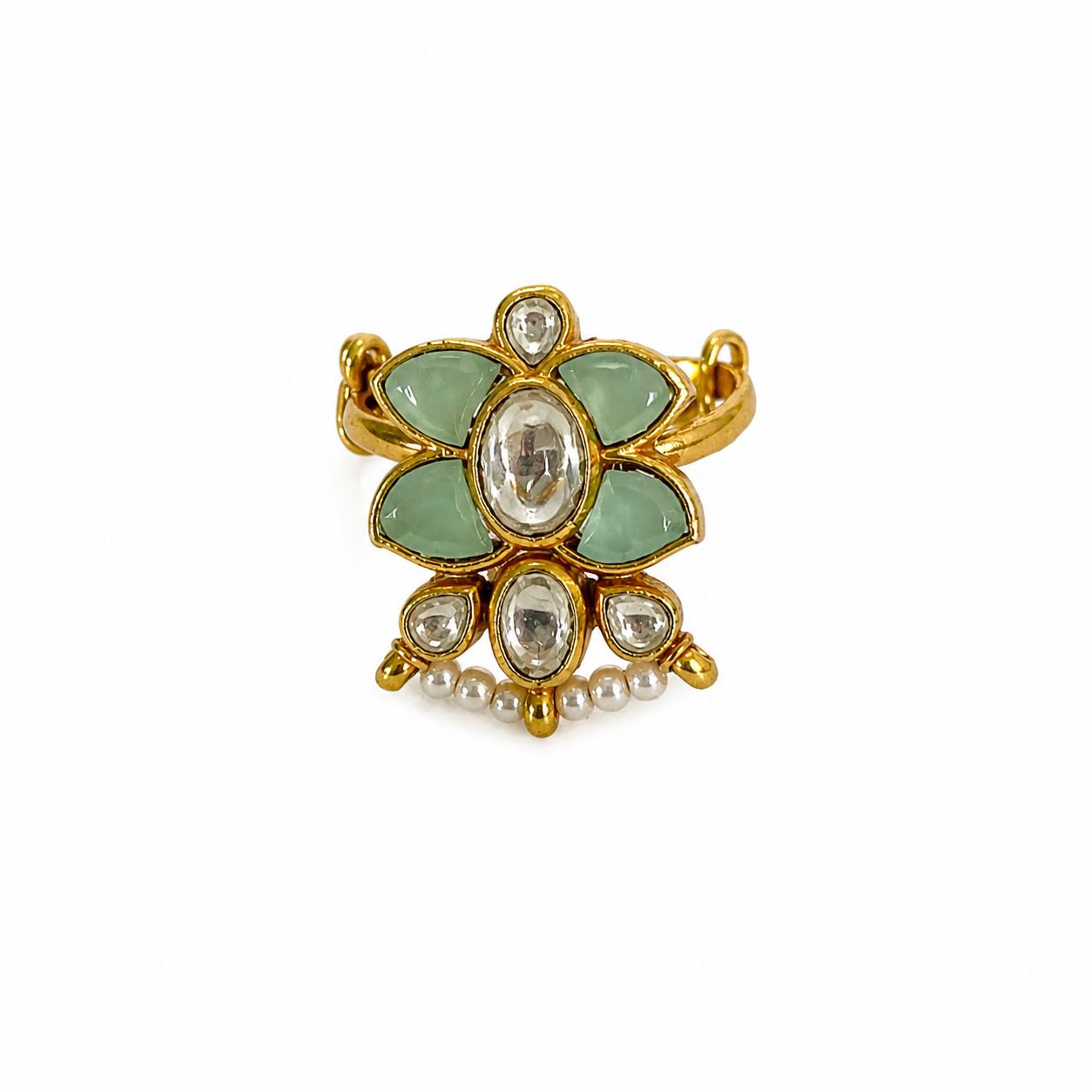 9rock The Emerald Bloom Kundan Ring - kundan Jewellery