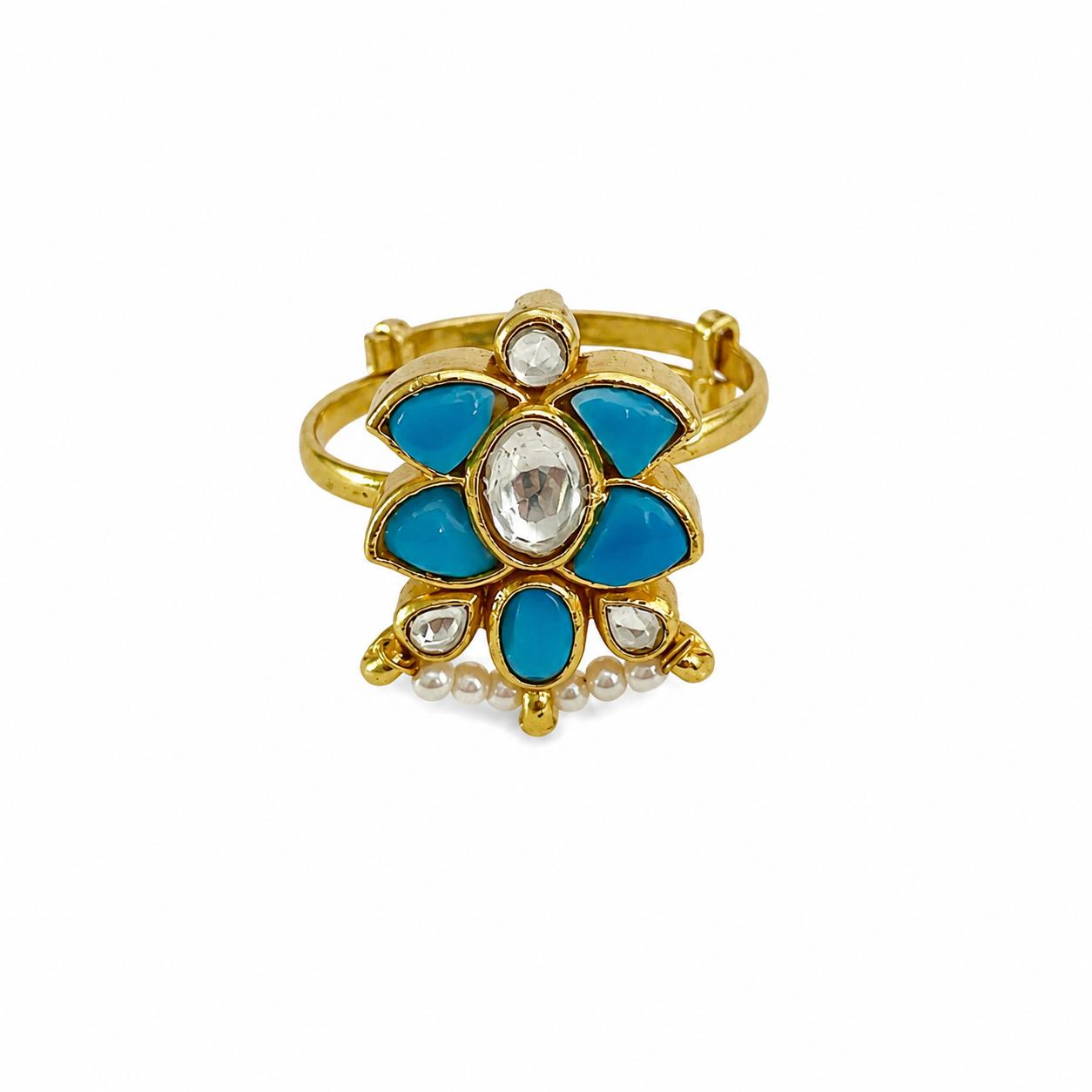 9rock The Azure Bloom Kundan Ring - kundan Jewellery
