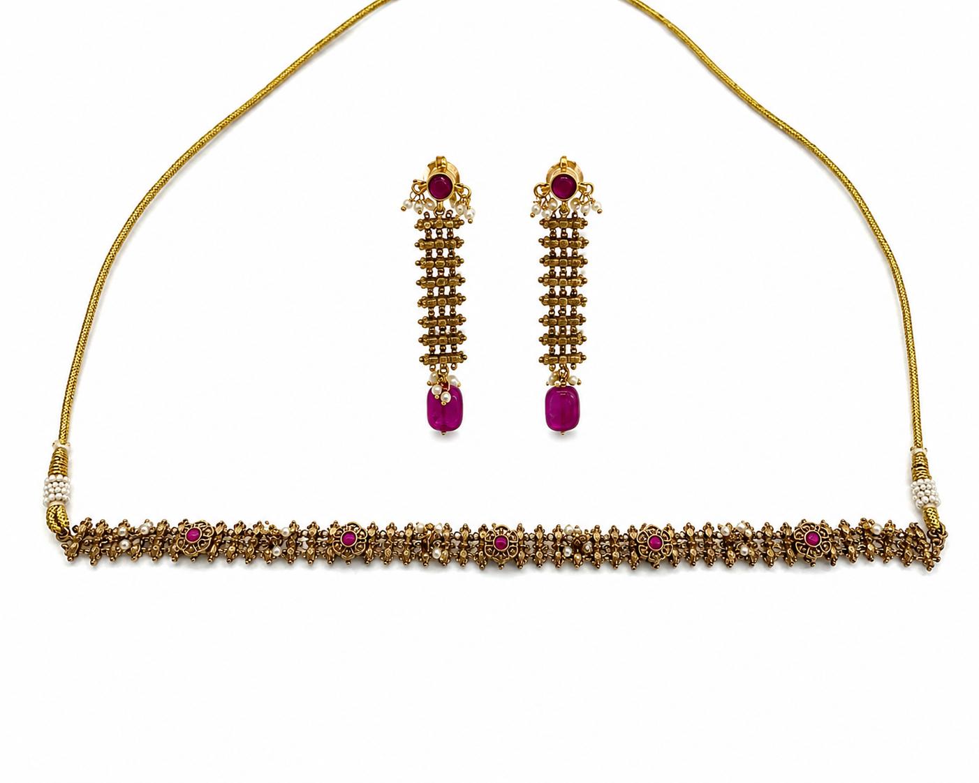 9rock The Ruby Bloom Kundan Necklace & Earring Sets - kundan Jewellery