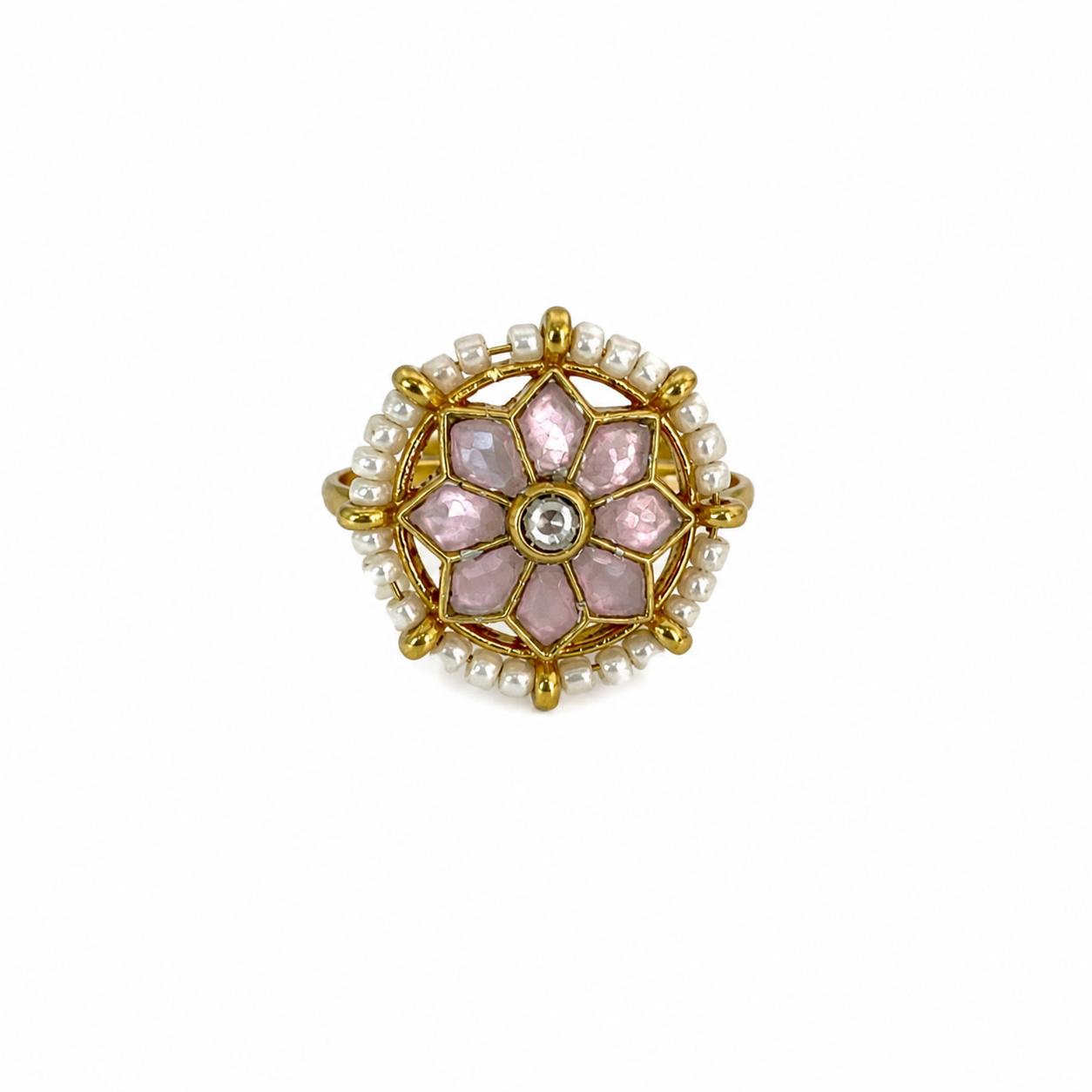 9rock The Pink Bloom Kundan Ring - kundan Jewellery