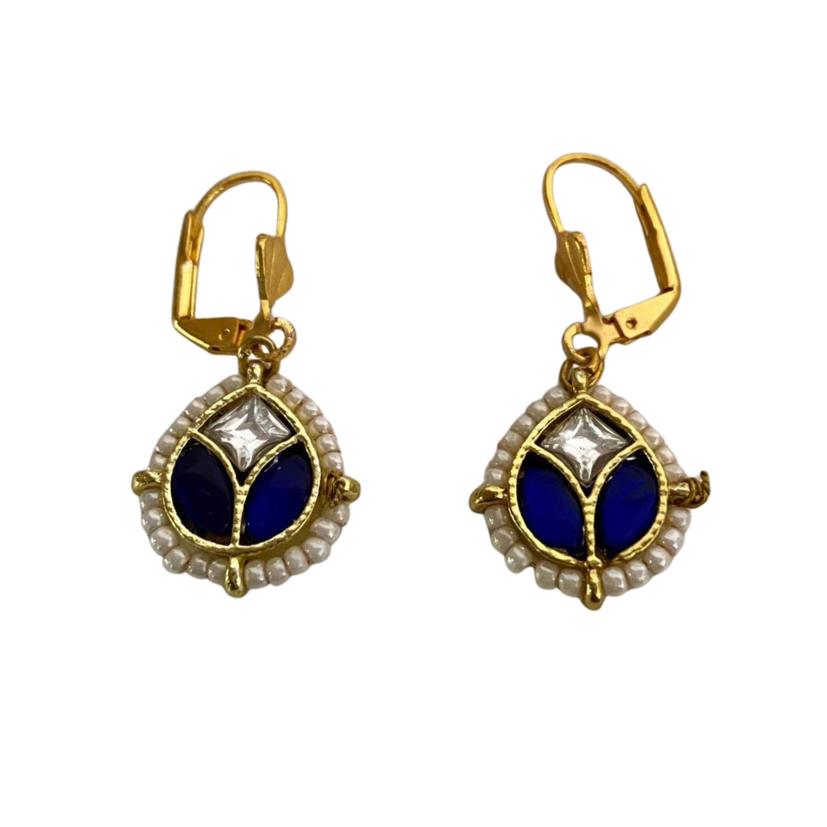 9rock The Lapis Bloom Kundan Earrings - kundan Jewellery