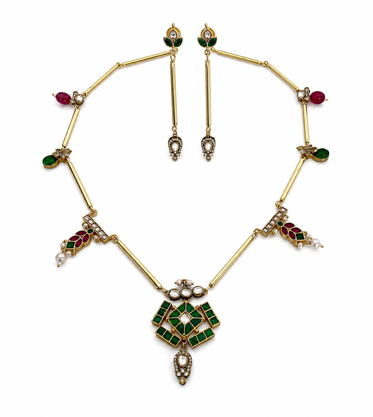 The Emerald Bloom Kundan Necklace & Earring Set