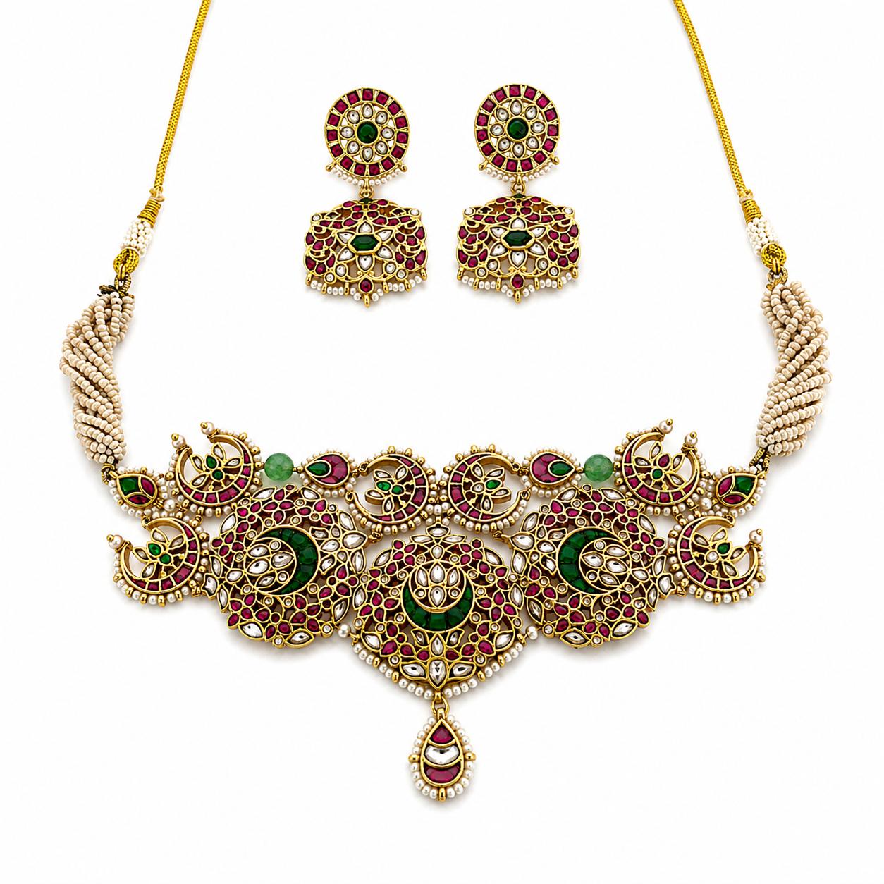 Regal Kundan Emerald Necklace & Earring Set