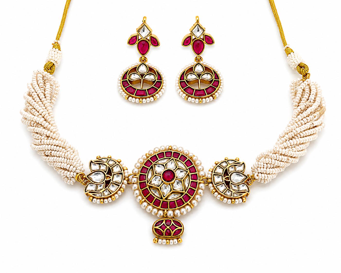 9rock The Ruby Starburst Kundan Necklace & Earring Set - kundan Jewellery