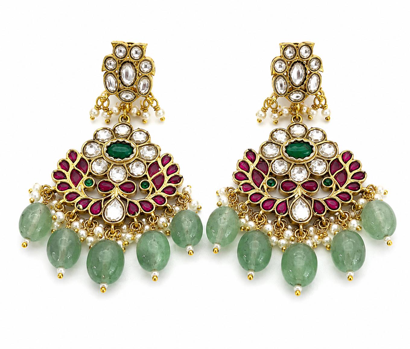 9rock Emerald Kundan Drop Earrings - kundan Jewellery