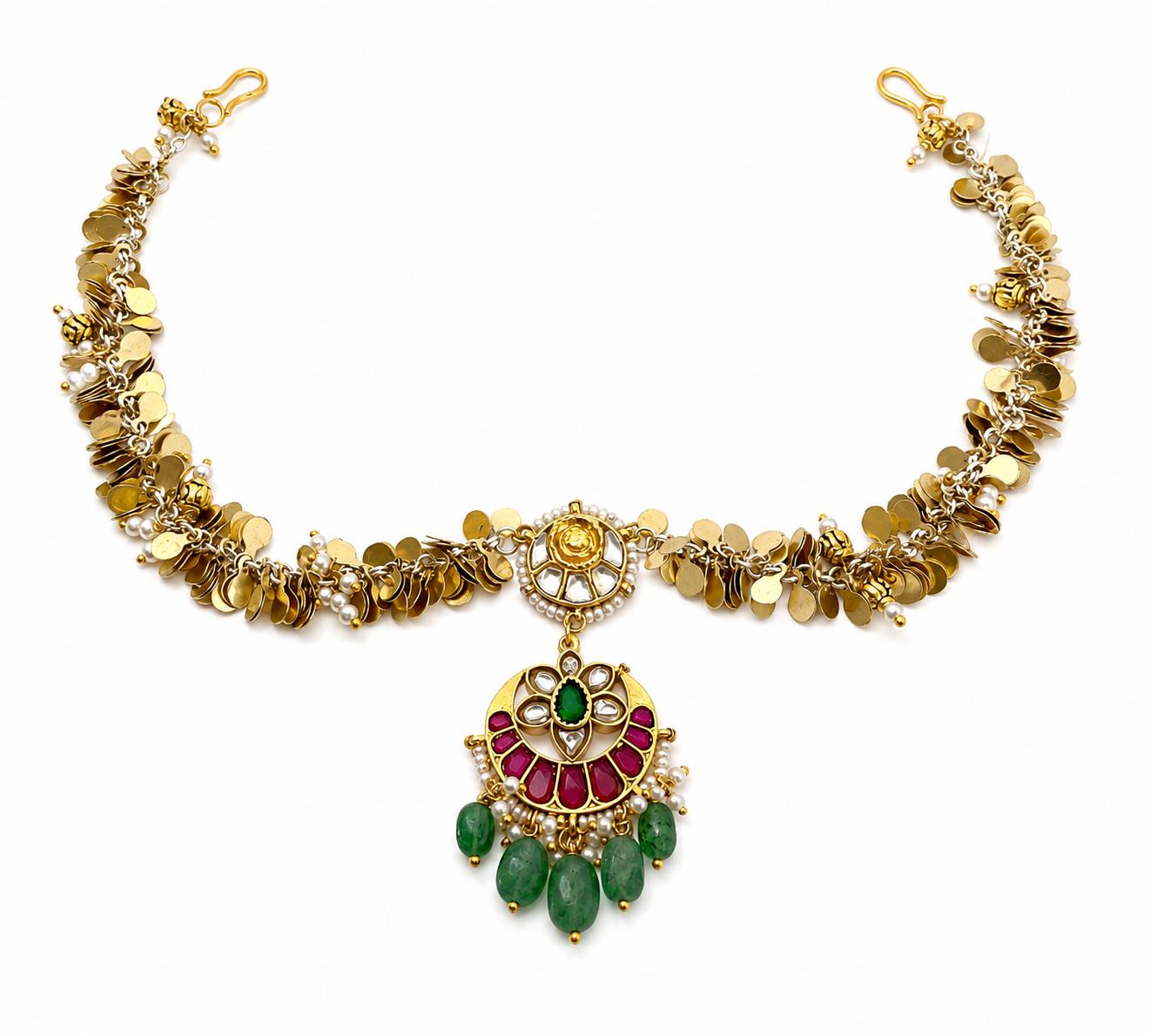9rock The Kundan Emerald Bloom Short Necklace Set - kundan Jewellery