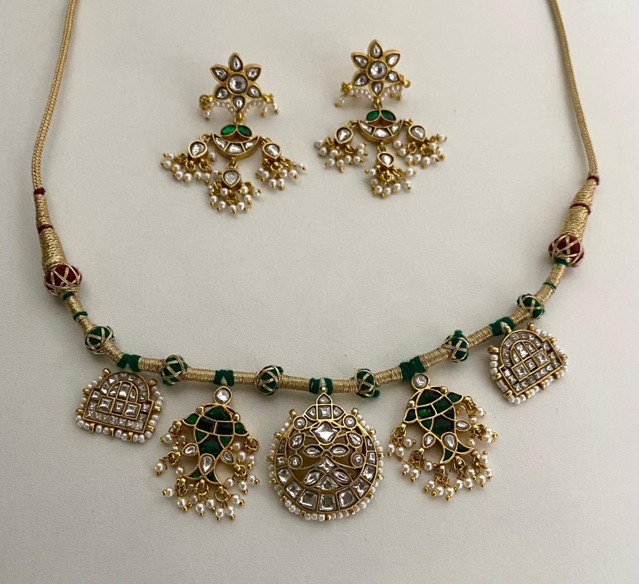 The Emerald Lotus Kundan Necklace & Earring Set - 9rock