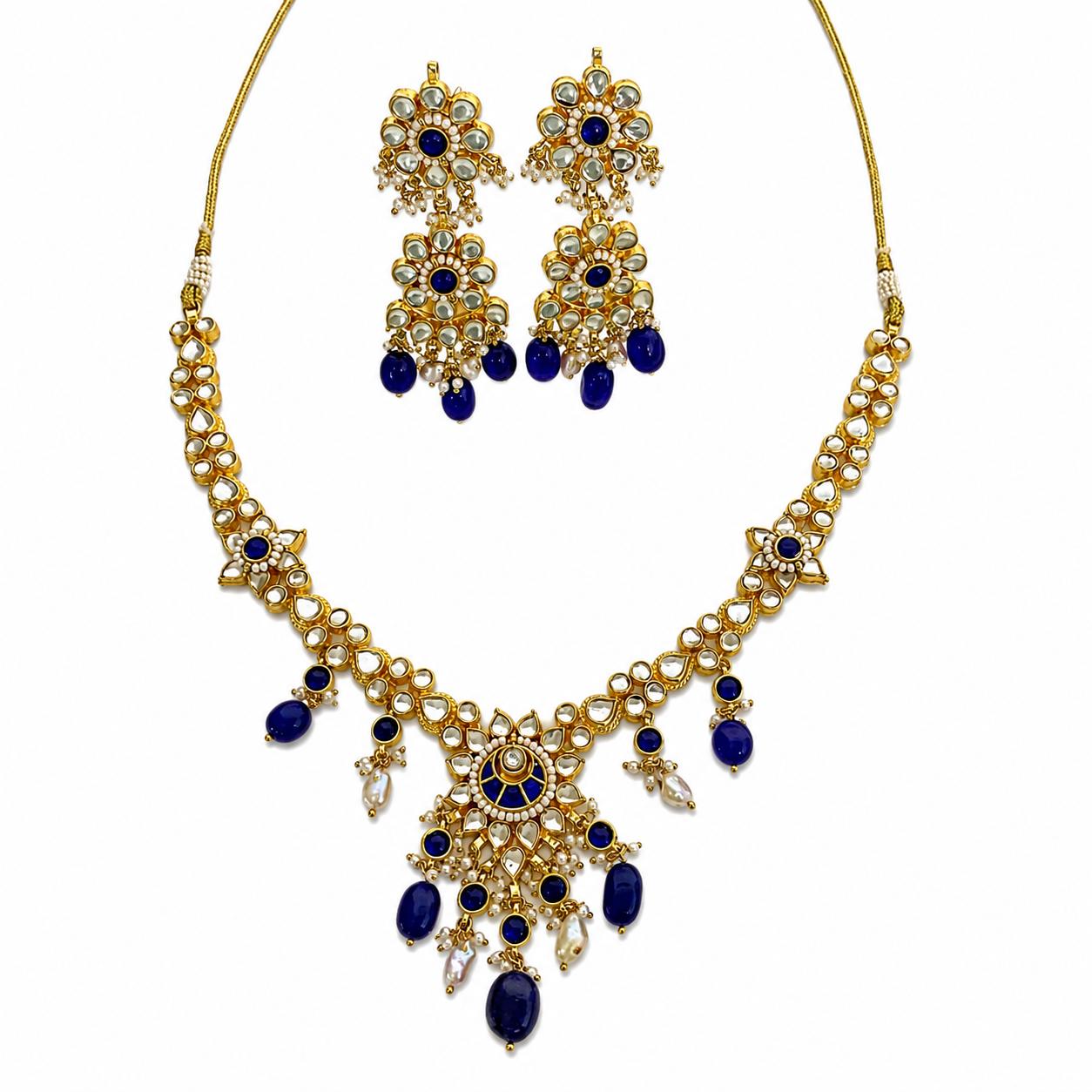 Royal Blue Kundan Necklace & Earring Set