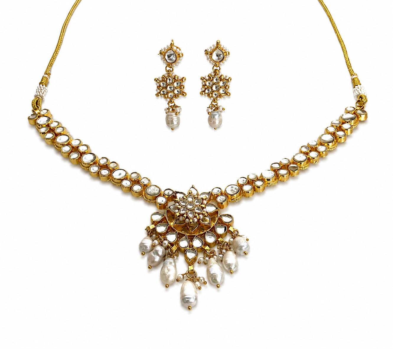 The Kundan Pearl Blossom Necklace & Earring Set