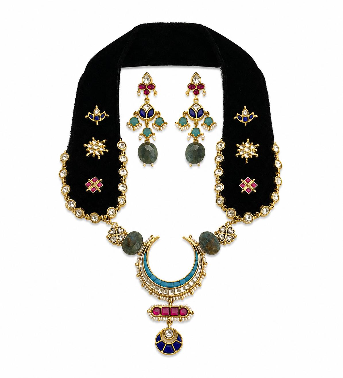 Celestial Crescent Kundan Necklace & Earring Set