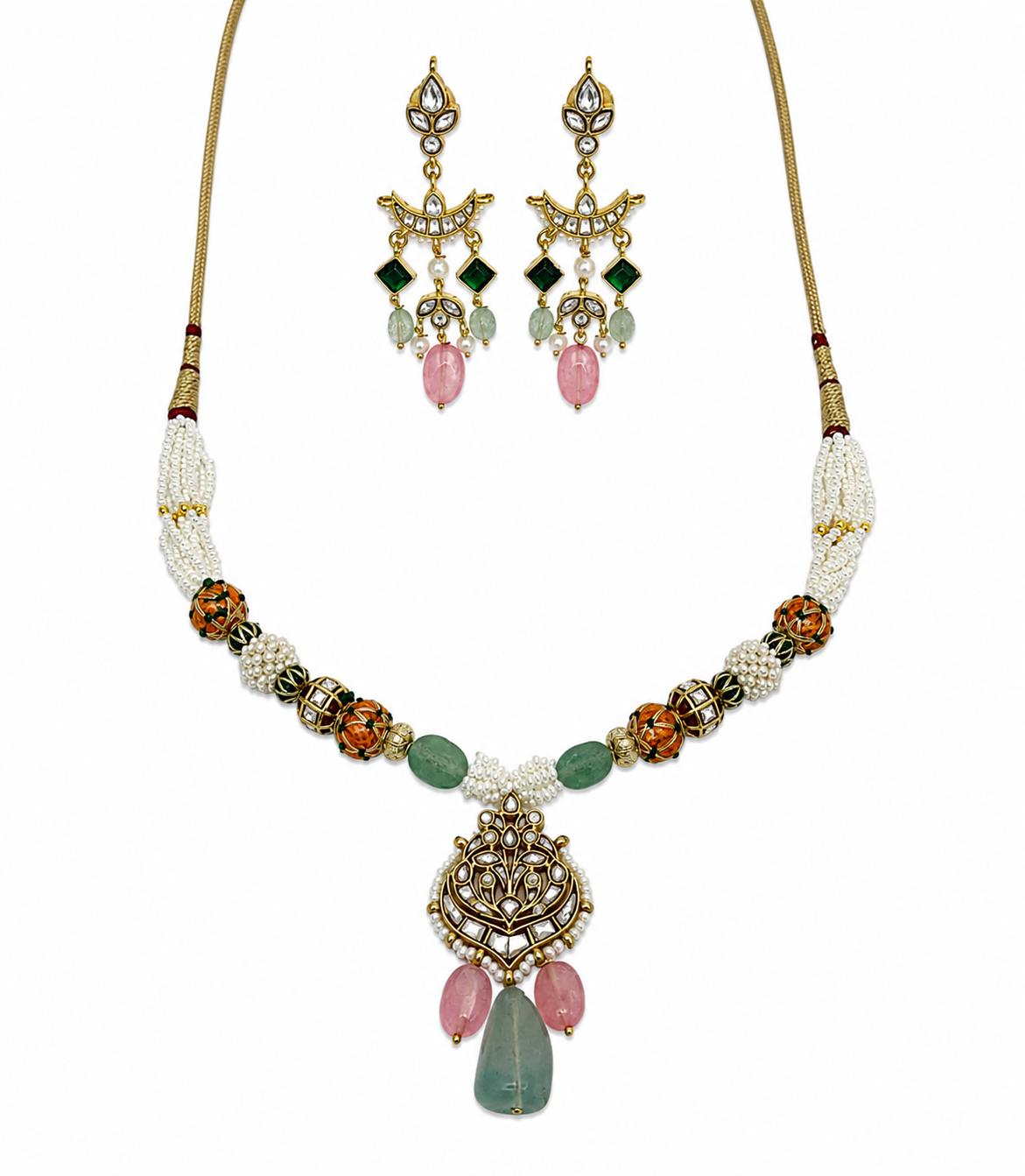 Emerald and Pearl Kundan Choker Set