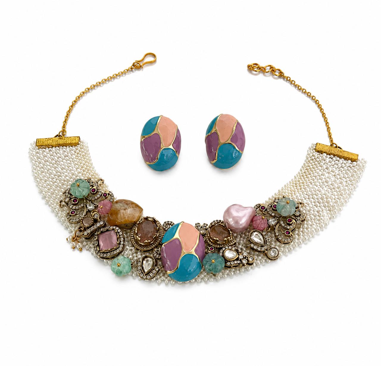 The Pastel Gemstone Fusion Necklace & Earring Set