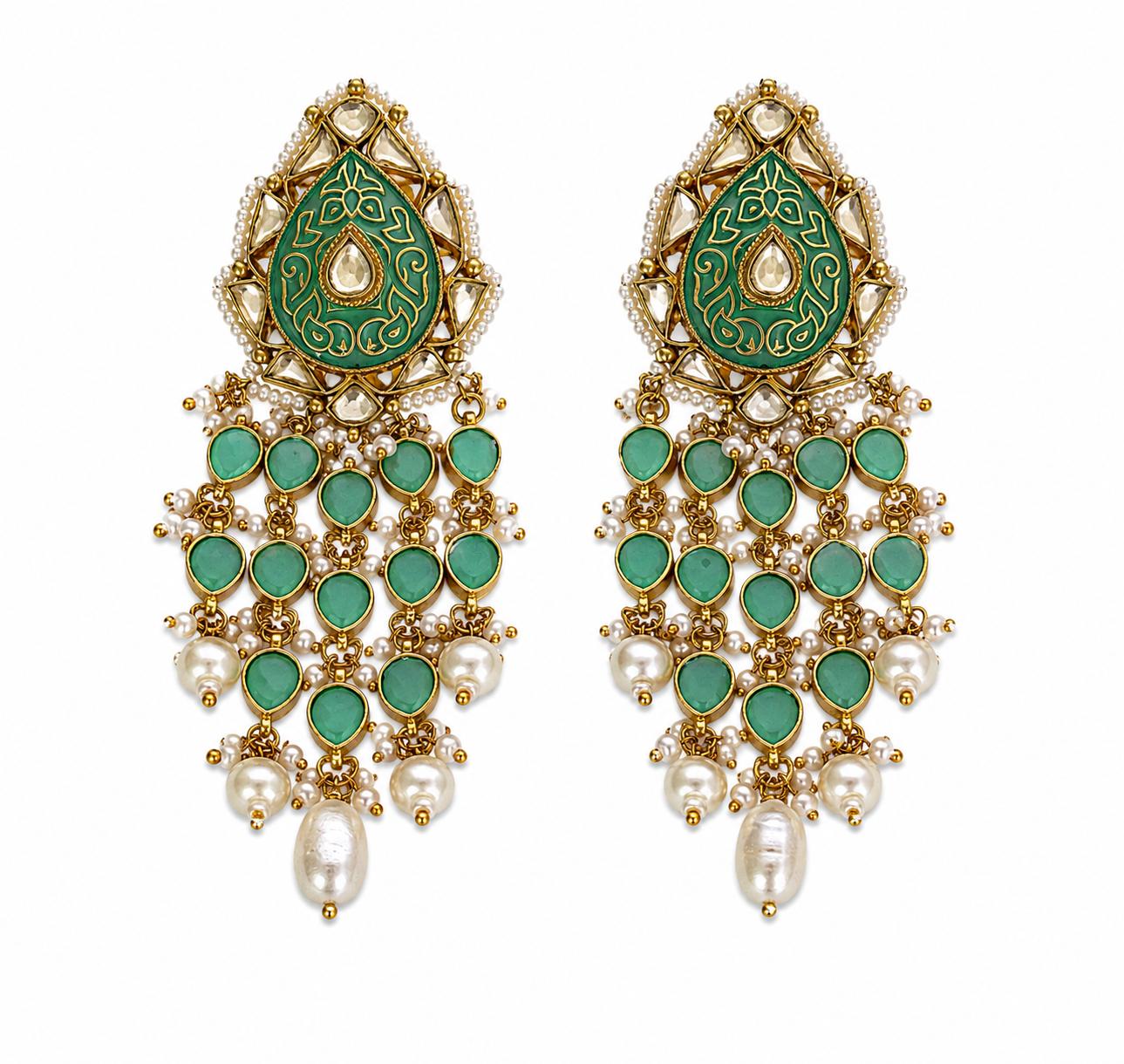 9rock The Aquamarine Kundan Earrings - kundan Jewellery