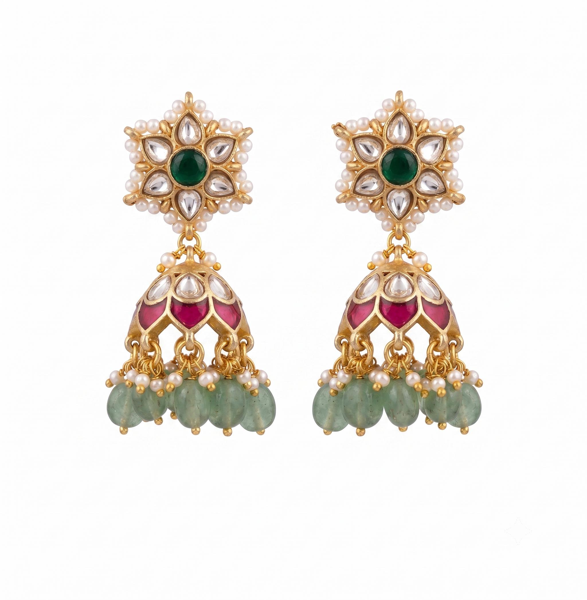 9rock The Emerald Kundan Jhumka Earrings - kundan Jewellery
