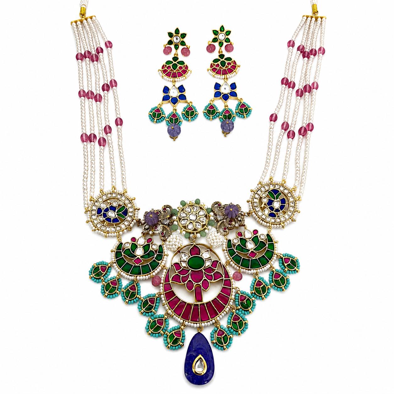 9rock The Emerald Lotus Kundan Necklace & Earring Set - kundan Jewellery