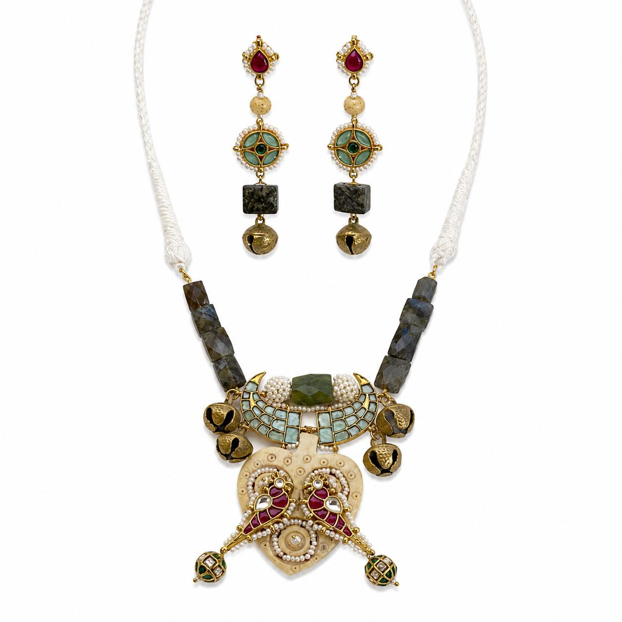 9rock The Majestic Peacock Kundan Necklace & Earring Set - kundan Jewellery