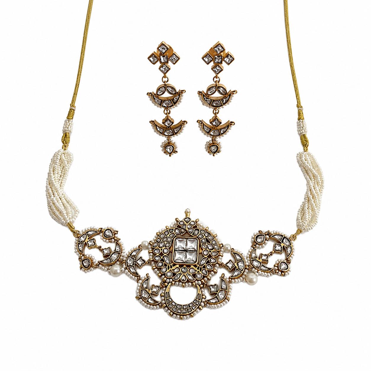 9rock The Celestial Moon Kundan Necklace & Earring Set - kundan Jewellery