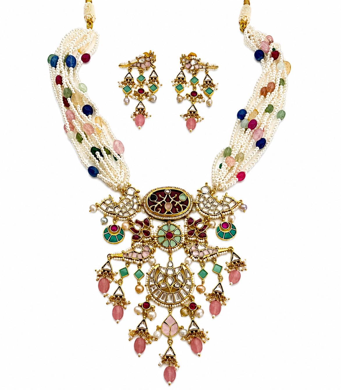 9rock The Multi-Gemstone Kundan Necklace & Earring Sets - kundan Jewellery