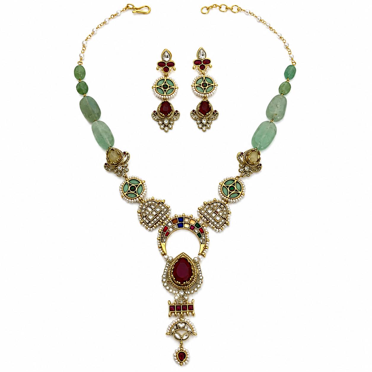 9rock The Grand Kundan Gemstone Necklace & Earring Set - kundan Jewellery