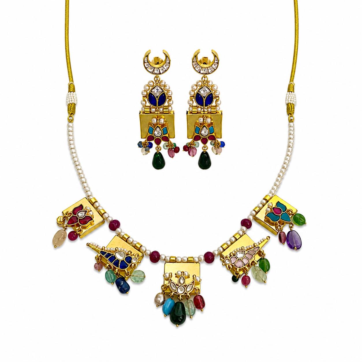 9rock Kundan Floral Droplet Necklace & Earring Set - kundan Jewellery