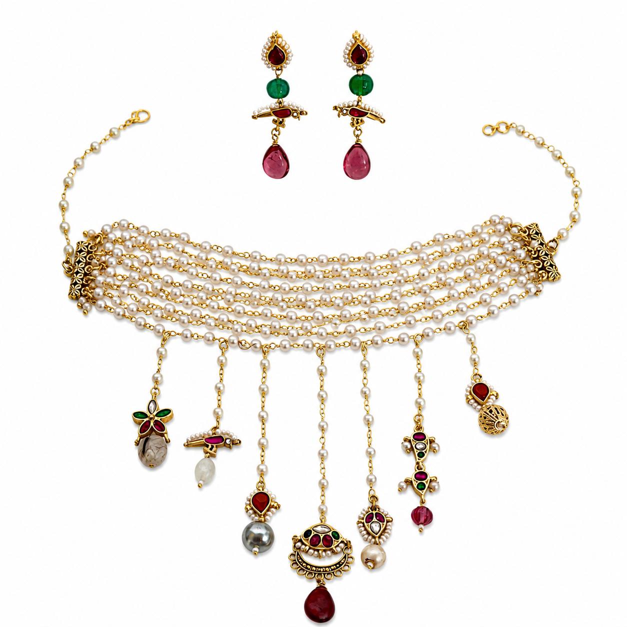 9rock Regal Pearl Kundan Necklace & Earring Set - kundan Jewellery