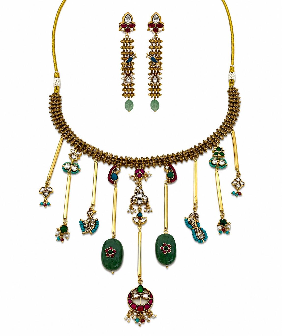 9rock The Emerald Bloom Kundan Necklace & Earring Set - kundan Jewellery